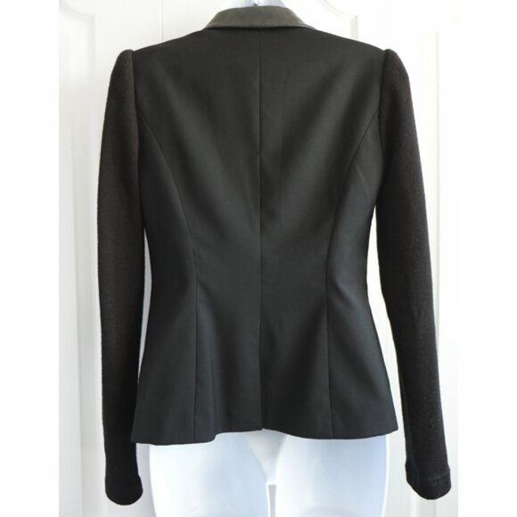 Pink Tartan black tuxedo jacket, faux leather collar, knit sleeves - Picture 5 of 10